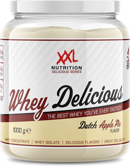XXL Nutrition - Whey Delicious - 80% Eiwit - Appeltaart - Wei Eiwitpoeder met BCAA & Glutamine, Proteine Poeder, Eiwit shake, Whey Protein - Diverse Smaken - 1000 gram (33 shakes)