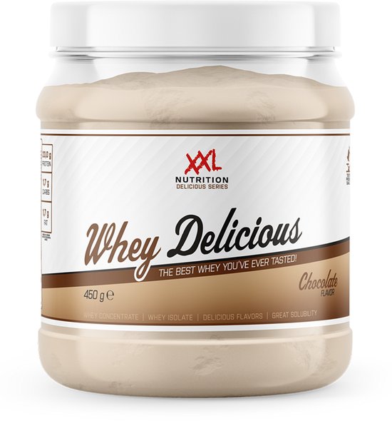 XXL Nutrition - Whey Delicious - 80% Eiwit - Chocolade - Wei Eiwitpoeder met BCAA & Glutamine, Proteine Poeder, Eiwit shake, Whey Protein - Diverse Smaken - 450 gram (15 shakes) van XXL Nutrition