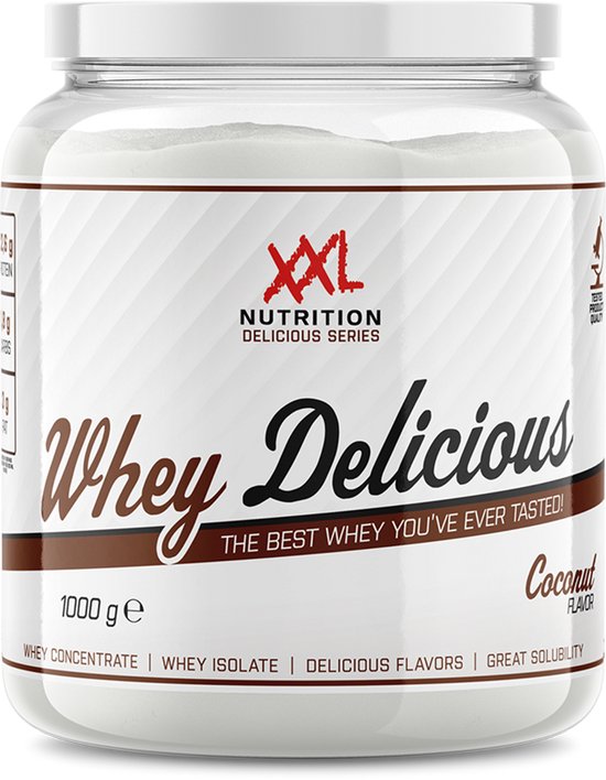 XXL Nutrition - Whey Delicious - 80% Eiwit - Coconut / Kokos - Wei Eiwitpoeder met BCAA & Glutamine, Proteine Poeder, Eiwit shake, Whey Protein - Diverse Smaken - 1000 gram (33 shakes)