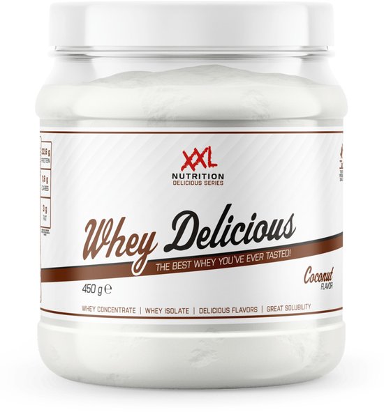 XXL Nutrition - Whey Delicious - 80% Eiwit - Coconut Kokos - Wei Eiwitpoeder met BCAA & Glutamine, Proteine Poeder, Eiwit shake, Whey Protein - Diverse Smaken - 450 gram (15 shakes)