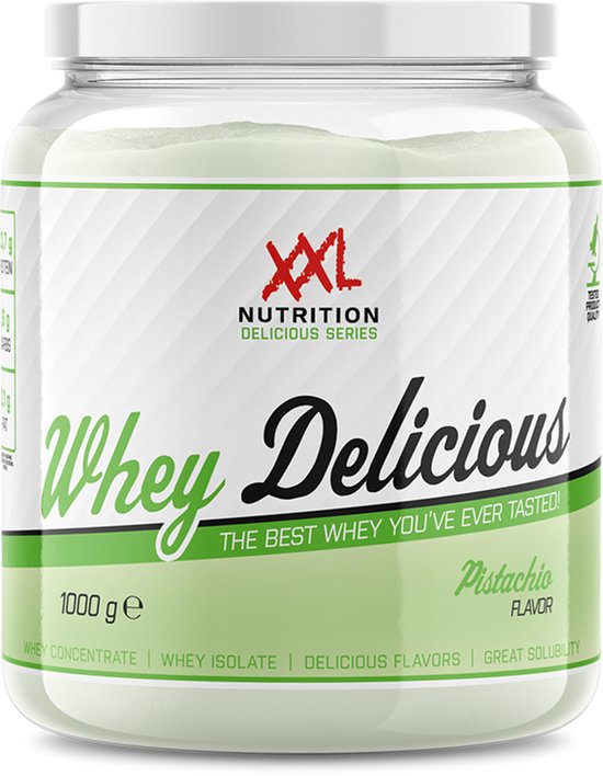 XXL Nutrition - Whey Delicious - 80% Eiwit - Pistache - Wei Eiwitpoeder met BCAA & Glutamine, Proteine Poeder, Eiwit shake, Whey Protein - Diverse Smaken - 1000 gram (33 shakes)