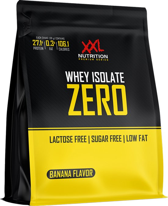 XXL Nutrition - Whey Isolate Zero - 90% Eiwit - Vet- Suiker- & Lactosevrije Eiwitpoeder, Proteine Poeder, Whey Protein - Diverse Smaken - Banaan - 450 gram (15 shakes)