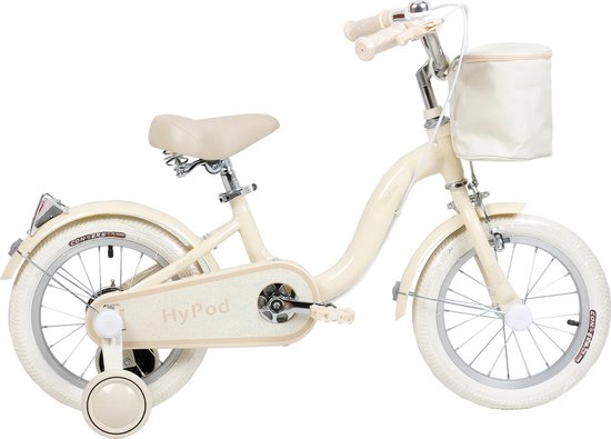 Yar Biky Meisjesfiets 16 Inch Creme - Kinderfiets Met Zijwielen & stuurtas van YAR