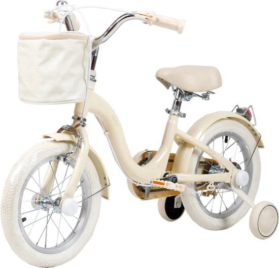 Yar Biky Meisjesfiets – 16 inch – Kinderfiets met Zijwielen & Stuurtas – Beige van Yar
