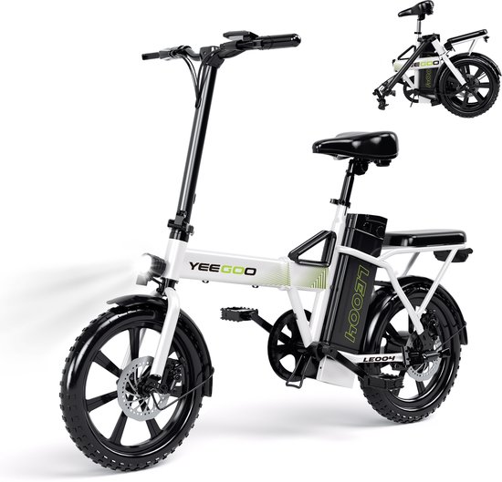 YEE GOO Elektrische fiets - Elektrische Vouwfiets - Opvouwbare fiets - 250 W Motor - 36V10.4AH Batterij - Verwijderbare Accu - Max. Snelheid 25 km/u - 30-45 km Actieradius - 16″ Banden - Dubbele Schijfremmen - geschikt voor woon-werkverkeer - Wit