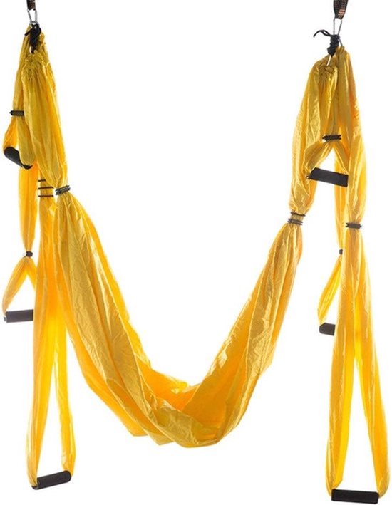 Yoga hangmat - Geel - Aerial Yoga swing - Compleet systeem met 3 sets handgrepen - tot 300kg van Merkloos
