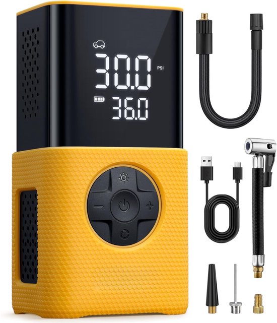 YOR® Fietspomp met Drukmeter - Fietspomp Klein - Fietspomp Handmatig - Geel - 7cm x 6cm x 14cm
