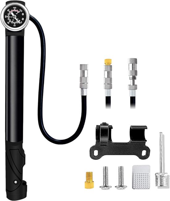 YOR® Fietspomp met Drukmeter - Fietspomp Klein - Fietspomp Handmatig - Zwart - 4cm x 4cm x 28cm