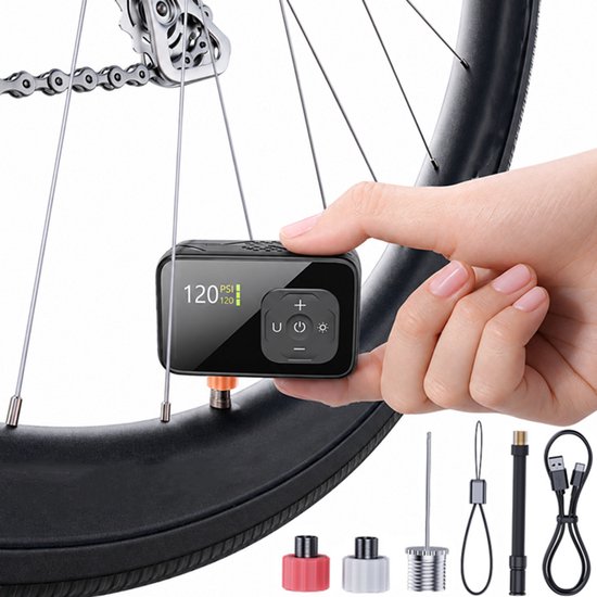 YQLAFT Elektrische Fietspomp - Luchtcompressor Bandenpomp - Intelligente drukinstelling - Maximaal tot 120 PSI - Bandenpomp - Luchtcompressor - Automatisch uitschakelen - Geschikt voor racefietsen, mountainbikes, elektrische fietsen en ballen