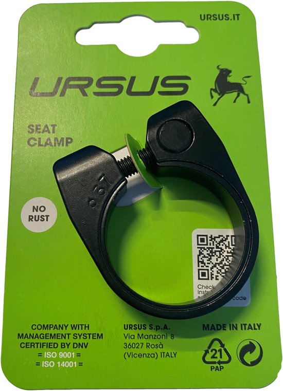Zadelpenklem Ursus 37.0 mm aluminium - zwart van Merkloos