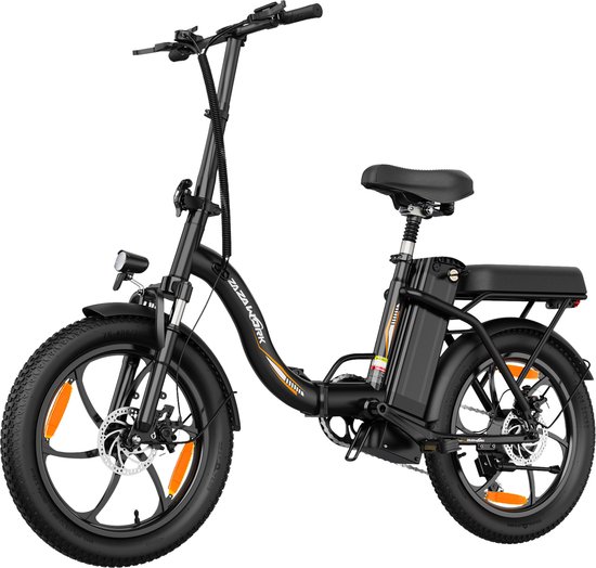 ZAZAWORK C16 Elektrische Fiets – Actieradius tot 50 km – Afneembare 48V 16Ah Batterij – 250W Motor – 7 Versnellingen – 20 Inch Opvouwbare E-Bike – Zwart van Merkloos