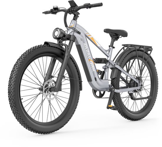 ZAZAWORK CF500 Elektrische Fiets – 250W Motor – 48V 20Ah Batterij – 27,5×3 Inch Banden – Max. Snelheid 25 km/h – Stad & Licht Offroad – Zilver