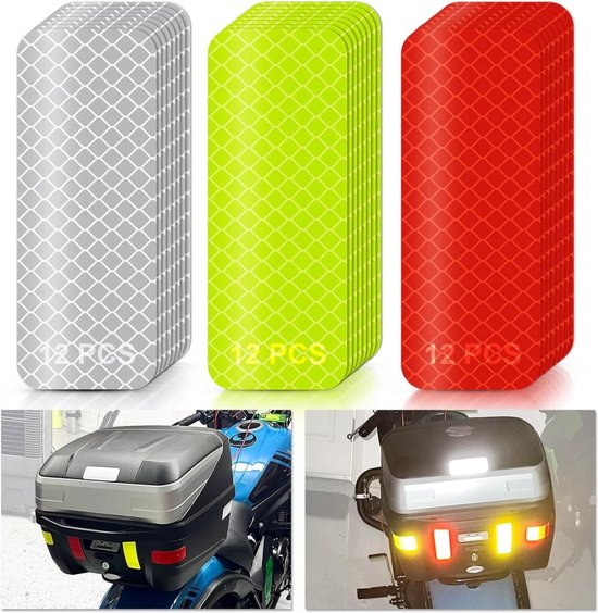 Zelfklevende reflecterende strips - 36 stuks Zilver Geel Rood reflecterende strips - Hoge zichtbaarheid fluorescerende lijm - Met veiligheidsstickers - Voor motorfiets, fiets, voertuig, auto, veiligheidshelm van SoluciOH