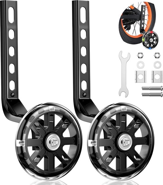 Zijwielen - Zijwieltjes - Steunwielen - Kinderfietsaccessoires - Zijwieltjes Voor Kinderfiets - Ijwieltjes Voor Kinderfietsen - Hulpwielen Voor Kinderfietsen - Universele Zijwieltjes - Voor Fietsen - Kinderfiets Zijwielen - 12-20 Inch - Zwart van V-Parts