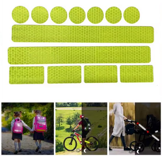 ZOETTT Reflecterende Veiligheids stickers - GEEL - 13 stuks - Reflectietape voor kinderwagen, buggy, fiets, helm - Zichtbaar in het donker van ZOETTT