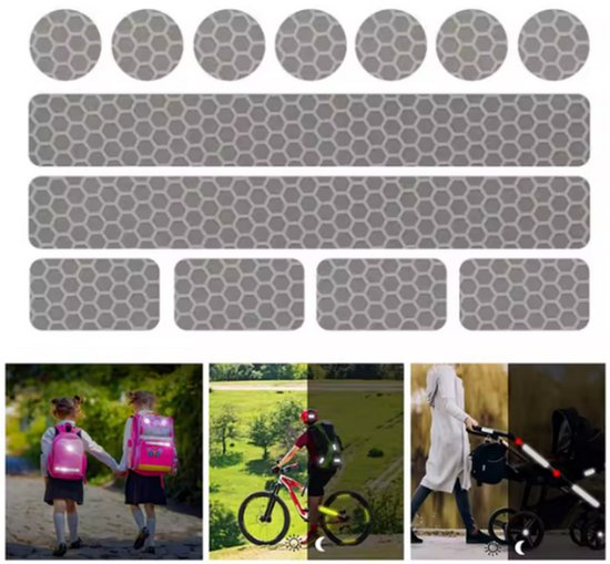 ZOETTT Reflecterende Veiligheids stickers - zilver - 13 stuks - Reflectietape voor kinderwagen, buggy, fiets, helm - Zichtbaar in het donker van ZOETTT