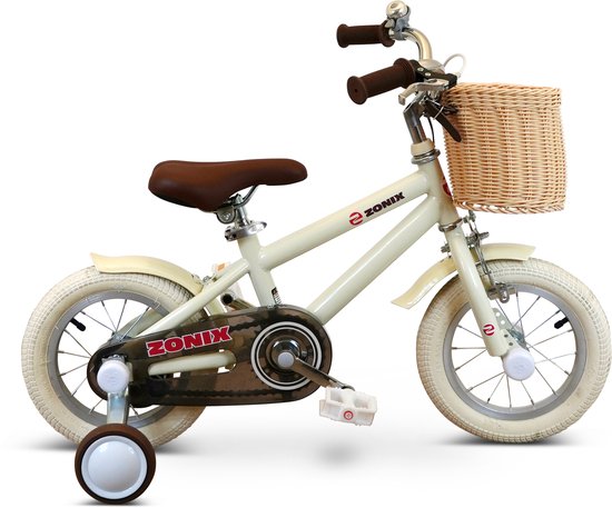 Zonix Kinderfiets 12 Inch Jongensfiets - Licht Beige Met Zijwieltjes - Leeftijd 2-4 Jaar - Kledingmaat 90-105 van Zonix