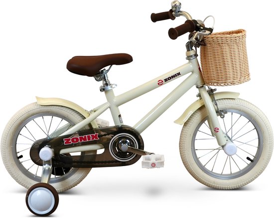 Zonix Kinderfiets 14 Inch Jongensfiets - Licht Beige Met Zijwieltjes - Leeftijd 3-5 Jaar - Kledingmaat 98-108 van Zonix