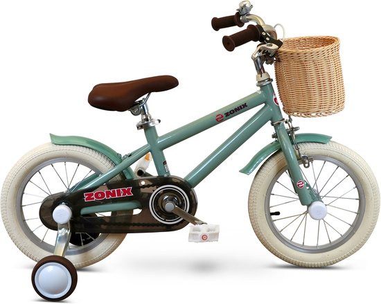 Zonix Kinderfiets 14 Inch Jongensfiets - Mintgroen Met Zijwieltjes - Leeftijd 3-5 Jaar - Kledingmaat 98-108 van Zonix