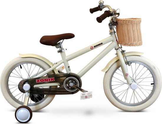 Zonix Kinderfiets 16 Inch Jongensfiets - Licht Beige Met Zijwieltjes - Leeftijd 4-6 Jaar - Kledingmaat 103-118 van Zonix