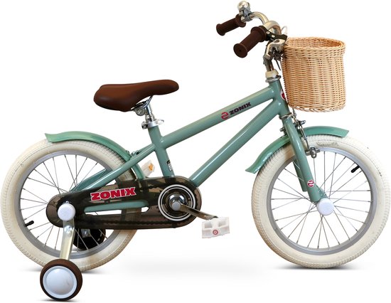 Zonix Kinderfiets 16 Inch Jongensfiets - Mintgroen Met Zijwieltjes - Leeftijd 4-6 Jaar - Kledingmaat 103-118 van Zonix