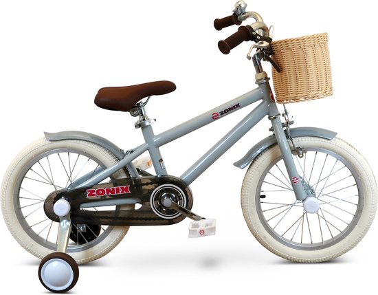 Zonix Kinderfiets 16 Inch Jongensfiets – Pastel Slate Blue Met Zijwieltjes | Leeftijd 4-6 Jaar | Kledingmaat 103-118 van Zonix