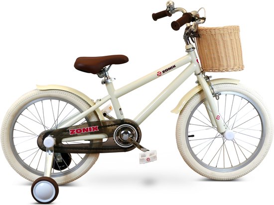 Zonix Kinderfiets 18 Inch Jongensfiets - Licht Beige Met Zijwieltjes - Leeftijd 5-7 Jaar - Kledingmaat 110-123 van Zonix