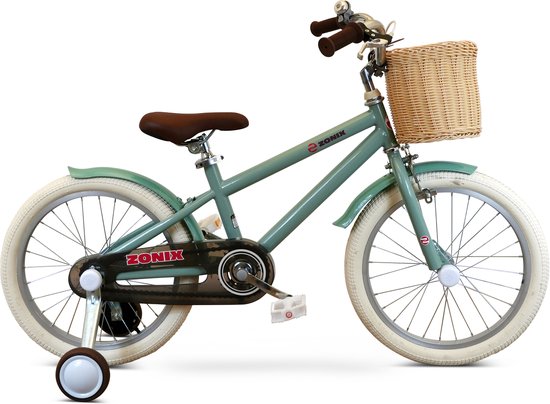 Zonix Kinderfiets 18 Inch Jongensfiets - Mintgroen Met Zijwieltjes - Leeftijd 5-7 Jaar - Kledingmaat 110-123 van Zonix