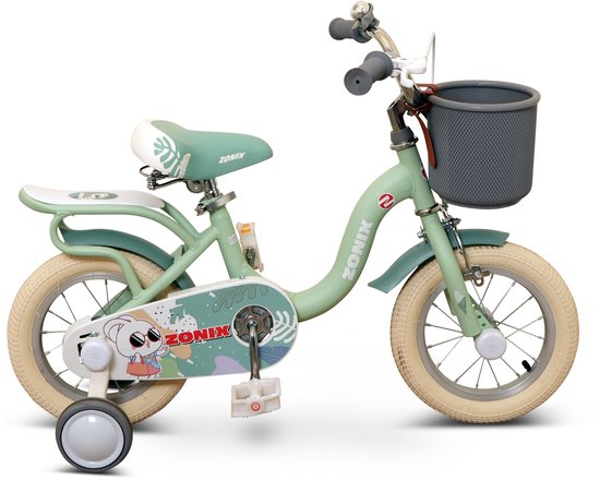 Zonix Meisjesfiets 12 Inch Pastelgroen Kinderfiets Met Zijwieltjes Voor Meisjes Van 2 Tm 4 Jaar Geschikt Voor Kledingmaat 90-105 van Zonix