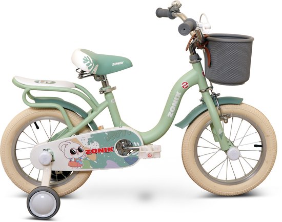 Zonix Meisjesfiets 14 Inch Pastelgroen Kinderfiets Met Zijwieltjes Voor Meisjes Van 3 Tm 5 Jaar Geschikt Voor Kledingmaat 98-108 van Zonix