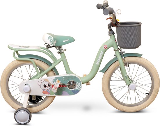 Zonix Meisjesfiets 16 Inch Pastelgroen Kinderfiets Met Zijwieltjes Voor Meisjes Van 4 Tm 6 Jaar Geschikt Voor Kledingmaat 103-118 van Zonix