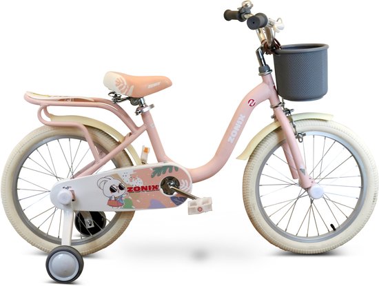 Zonix Meisjesfiets 18 Inch Licht Pastelroze Kinderfiets Met Zijwieltjes Voor Meisjes Van 5 Tm 7 Jaar Geschikt Voor Kledingmaat 110-123 van Zonix