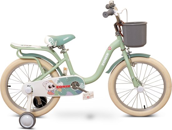 Zonix Meisjesfiets 18 Inch Pastelgroen Kinderfiets Met Zijwieltjes Voor Meisjes Van 5 Tm 7 Jaar Geschikt Voor Kledingmaat 110-123 van Zonix