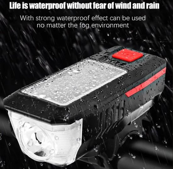 Zonne-fiets licht usb oplaadbare power display mtb mountain racefiets voorlamp met hoorn zaklamp fietsverlichting van Merkloos