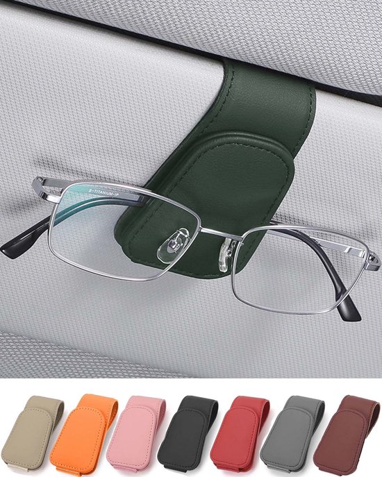 Zonneklep Brillenhouder voor Auto - Leer, Groen, Clip voor Zonnebril