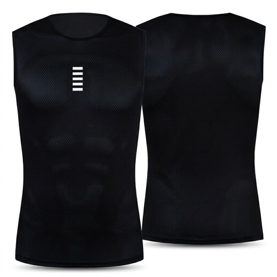Zwart wielren sport ondershirt heren mouwloos fietsshirt ademend sneldrogend hoge rekbaarheid ronde hals basislaag tanktop voor fietsen gym fitness training outdoor sport Size S