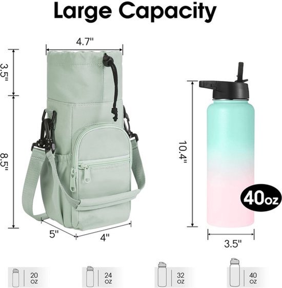 Zwarte geisoleerde crossbody waterfles houder, draagbare sportschoudertas voor waterflessen, geschikt voor wandelen, kamperen en reizen