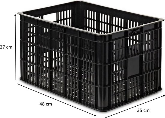 Zwarte kunststof fietskrat 48 x 35 x 26 cm van Merkloos